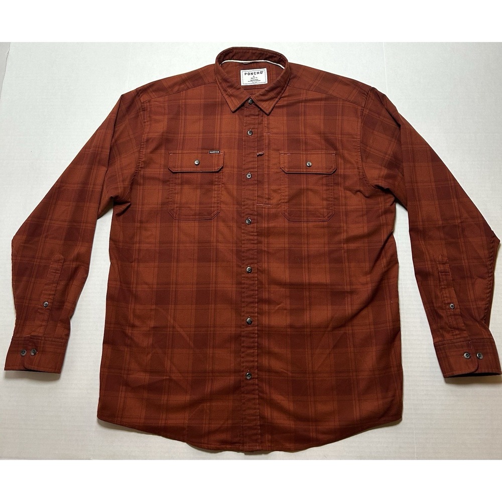Poncho Men's Size XL Plaid Flannel Shirt Magnetic Pockets Outdoor Casual Western